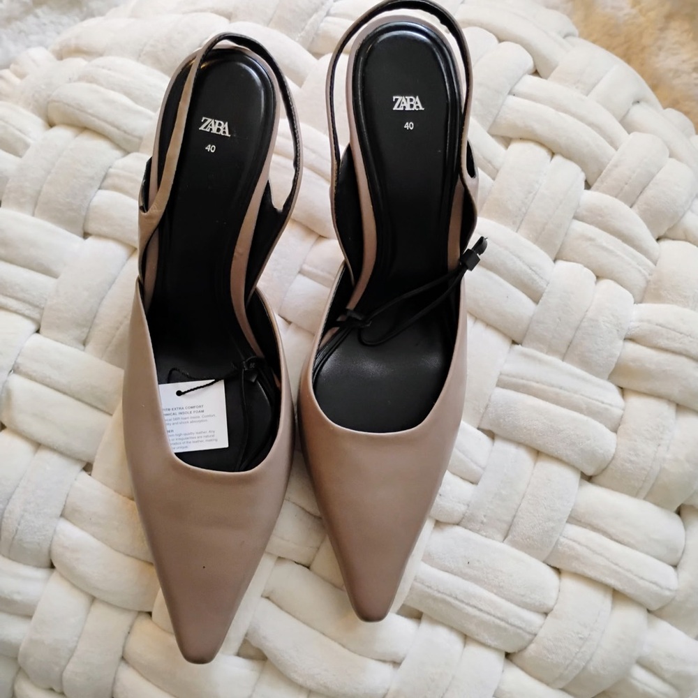 Zara Taupe Slingback Heels